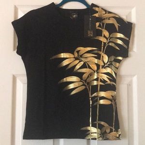 Gold Black MOMA leaf floral Tee